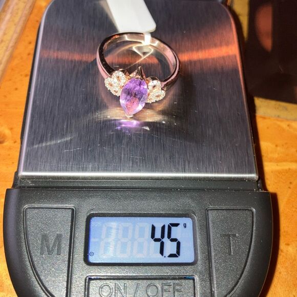 Natural Rose de France Amethyst Marquise Cut Sterling Silver Ring Size 10 - Picture 8 of 8